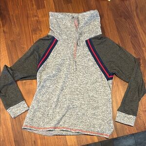 Fitz + Eddi Gray and Black Pullover with Red and Navy Blue Stripes